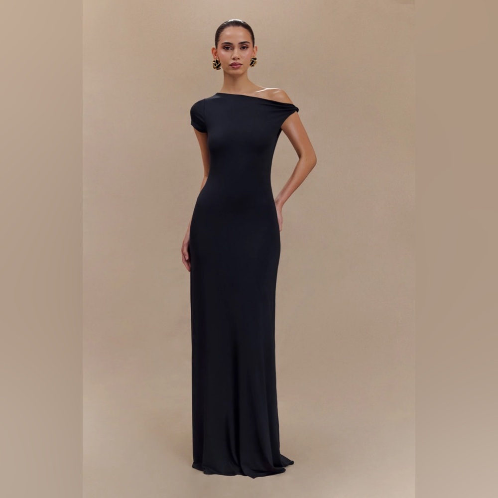 Meshki Black Asymmetrical One-Shoulder Maxi Dress